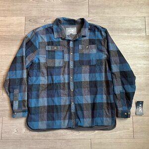 KDC Tradewear Fleece Lined Flannel Blue Plaid Long Sleeve Shirt NWT Size XL